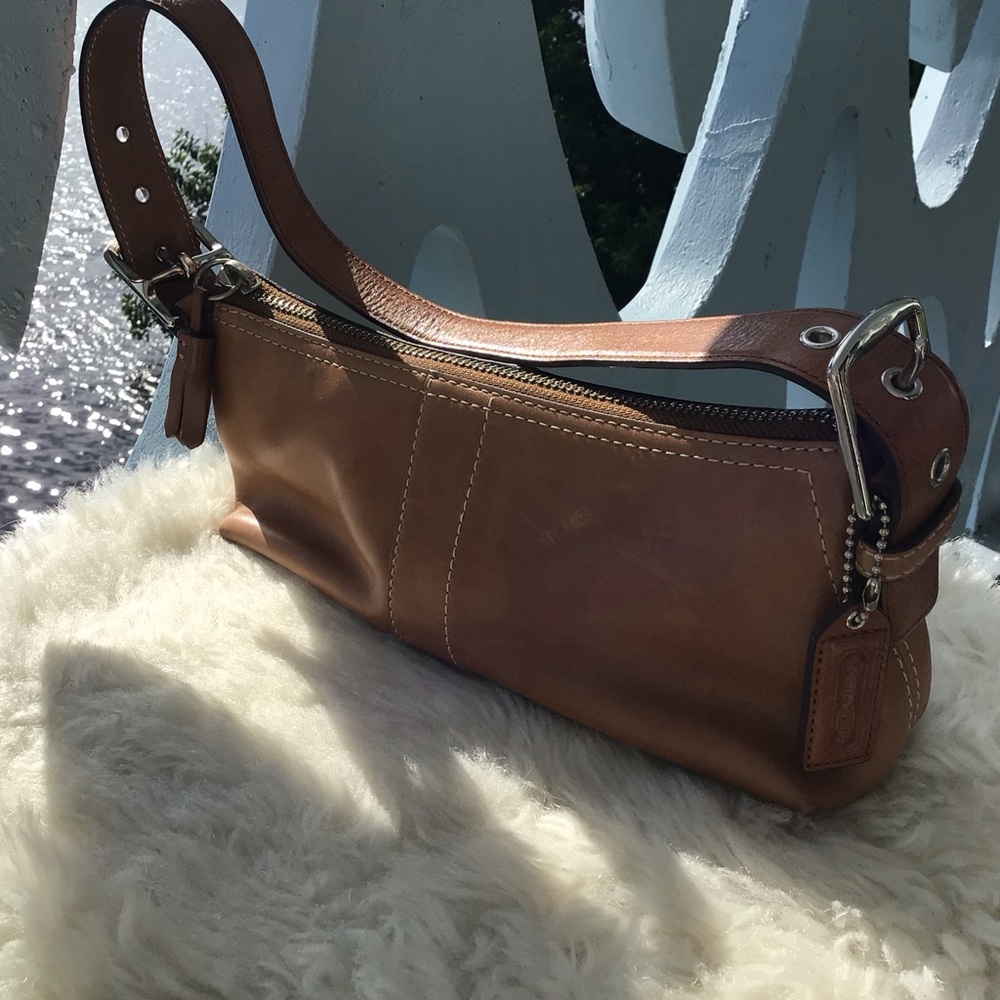Coach Vintage Caramel Colored One Handle Shoulder Mini Top Zip Leather Bag - Picture 9 of 11